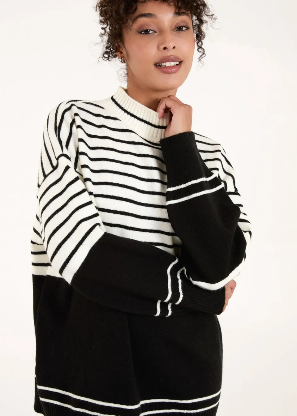 Tops>Blue Vanilla Black/White Mixed Stripe Round Neck Jumper
