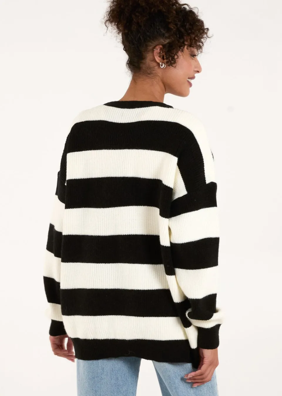 Knitwear>Blue Vanilla Black/White Stripe V Neck Cardigan