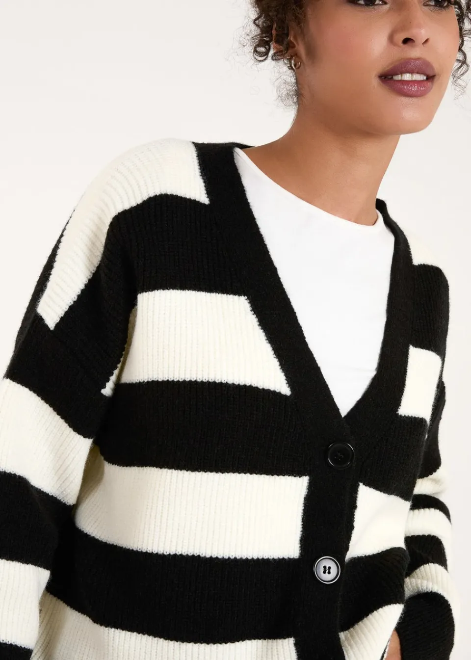 Knitwear>Blue Vanilla Black/White Stripe V Neck Cardigan