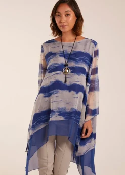 Tops>Blue Vanilla Blue 2 In 1 Woven Top