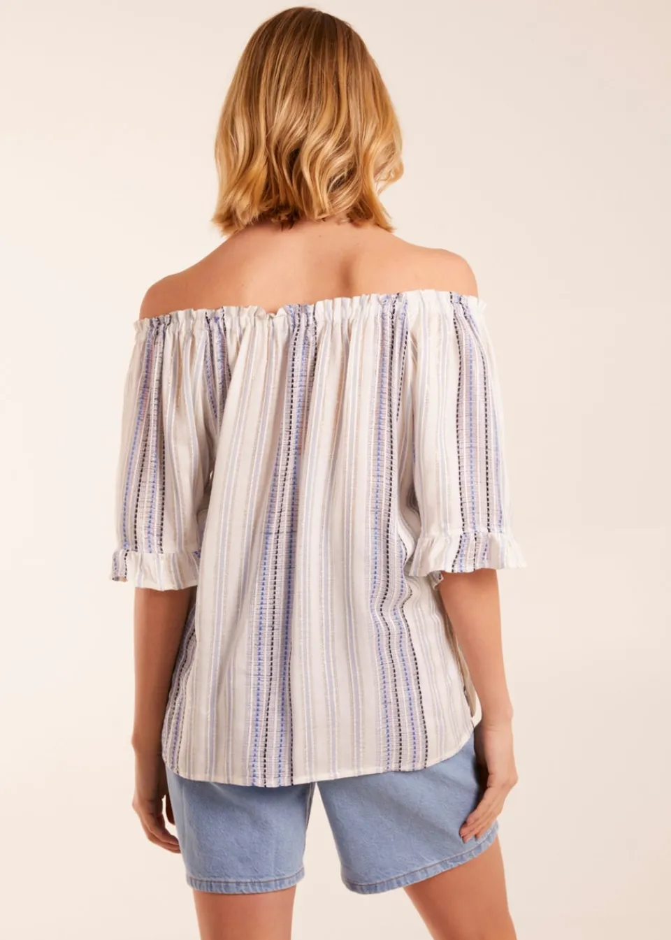 Tops>Blue Vanilla Blue Bardot Top With Stripe