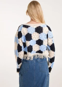 Tops>Blue Vanilla Blue Big Flower Crochet Jumper