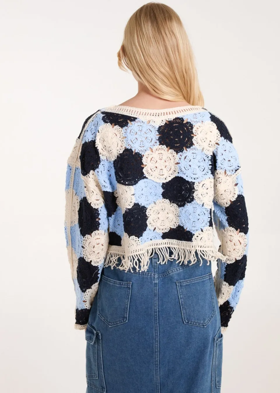 Tops>Blue Vanilla Blue Big Flower Crochet Jumper