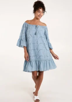Dresses>Blue Vanilla Blue Broderie Tunic Smock Dress