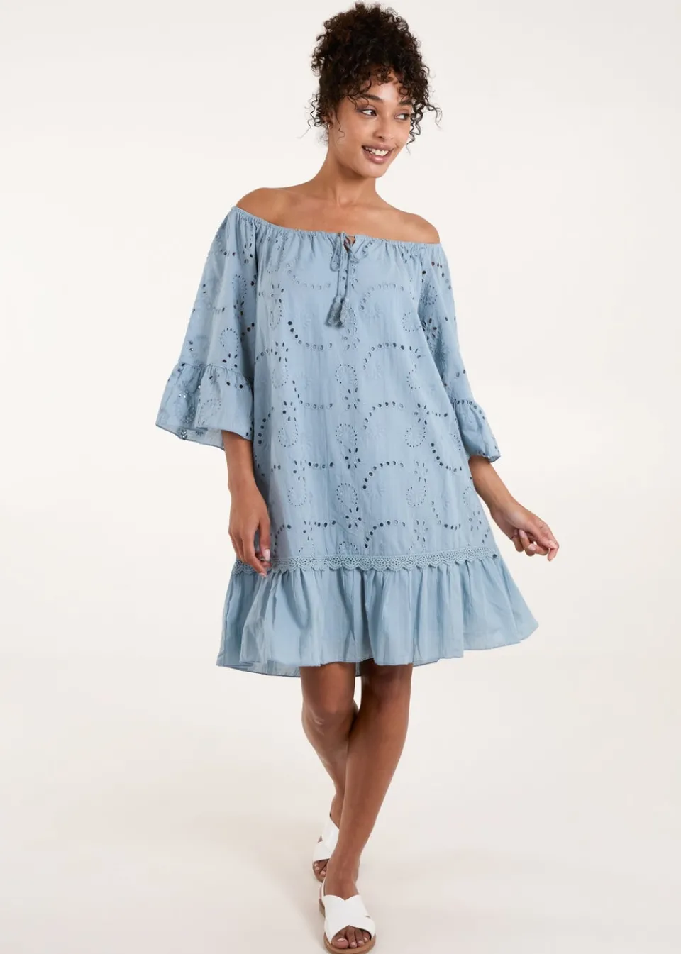 Dresses>Blue Vanilla Blue Broderie Tunic Smock Dress