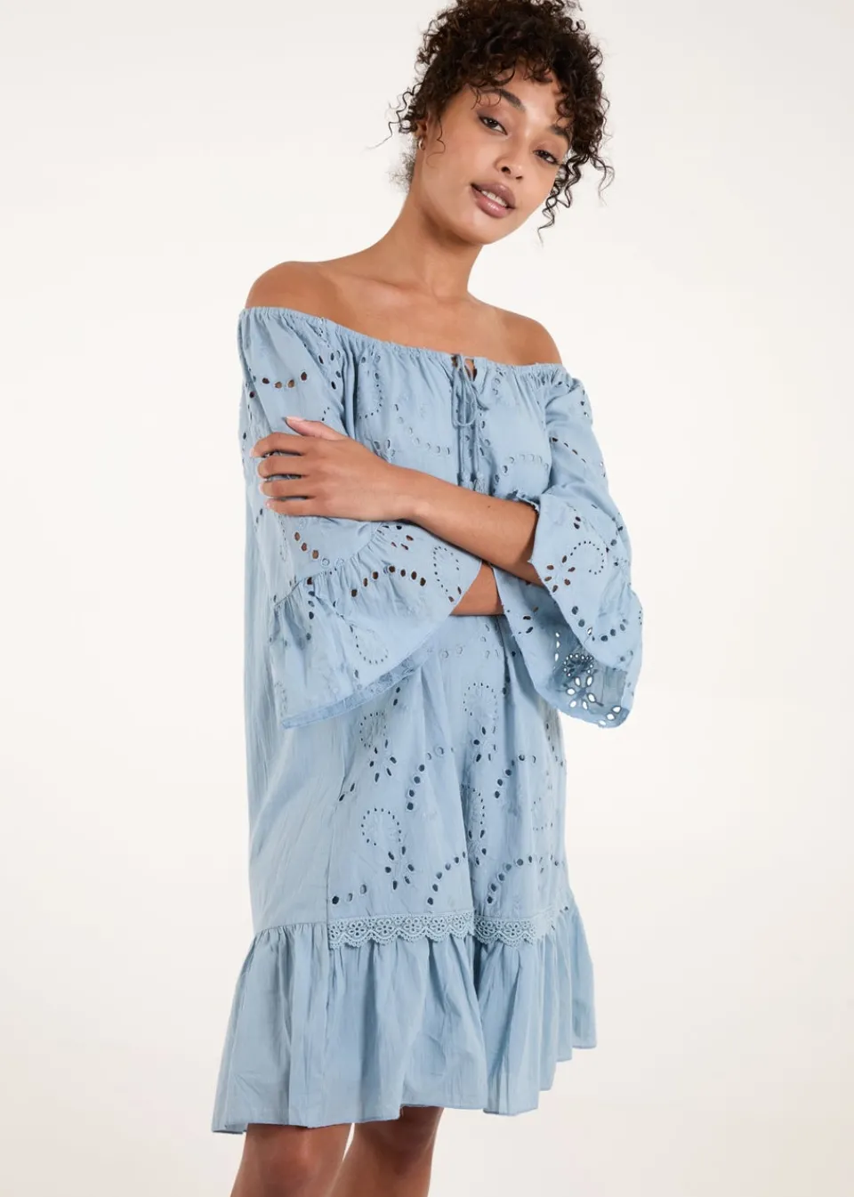 Dresses>Blue Vanilla Blue Broderie Tunic Smock Dress