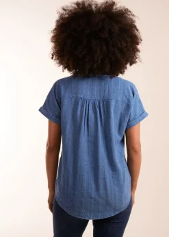 Tops>Blue Vanilla Button Front Shirt Blue