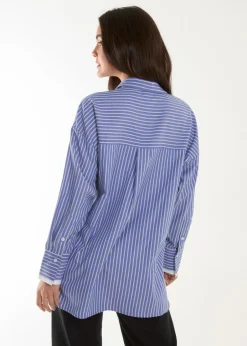 Tops>Blue Vanilla Blue Contrast Cuff Oversized Shirt