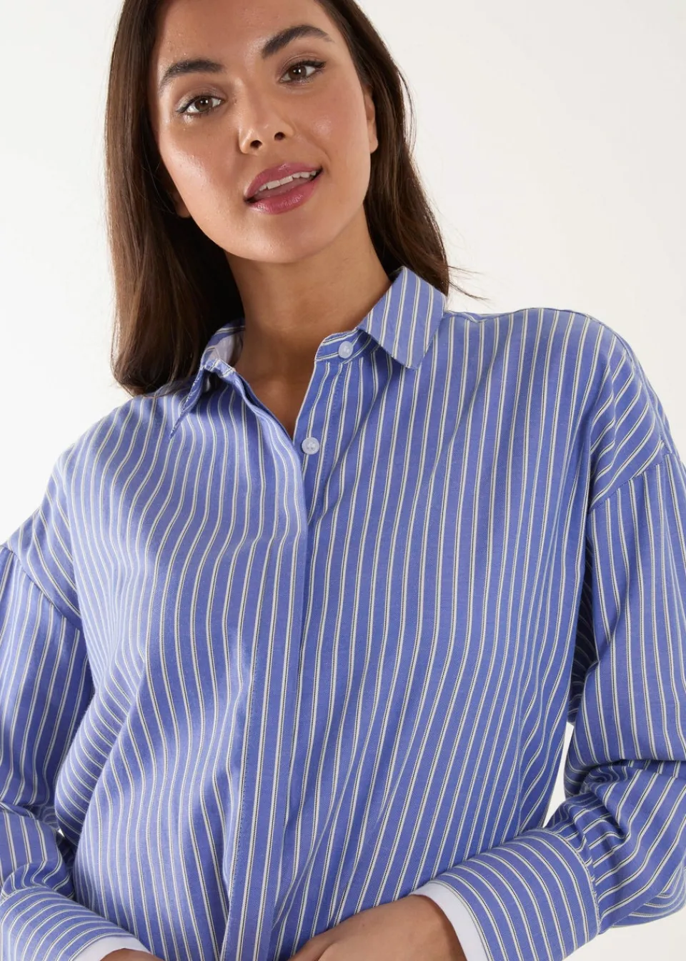 Tops>Blue Vanilla Blue Contrast Cuff Oversized Shirt