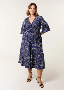 Dresses>Blue Vanilla Blue Curve Elasticated V Neck Tassel Tie Midi Dress