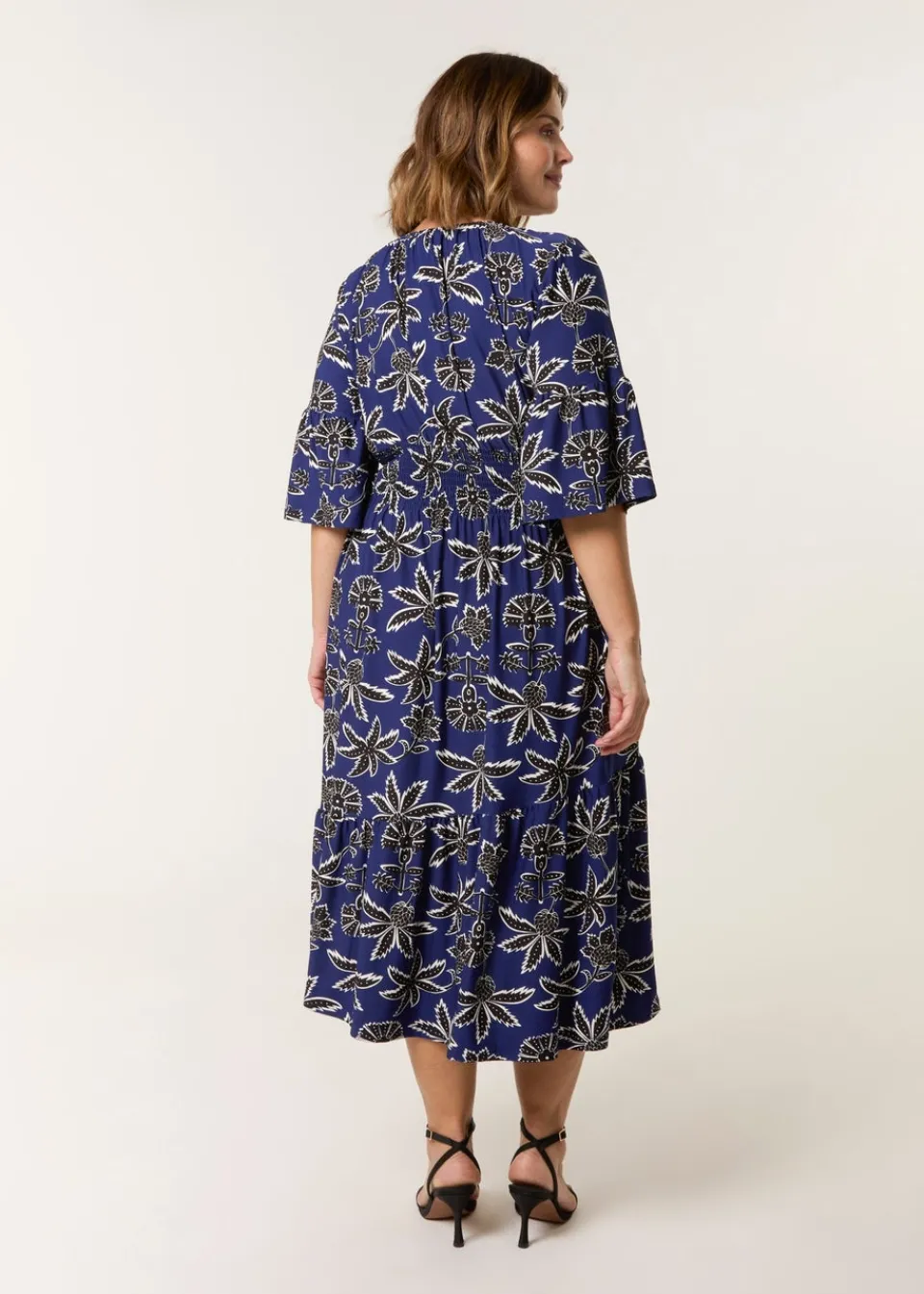 Dresses>Blue Vanilla Blue Curve Elasticated V Neck Tassel Tie Midi Dress