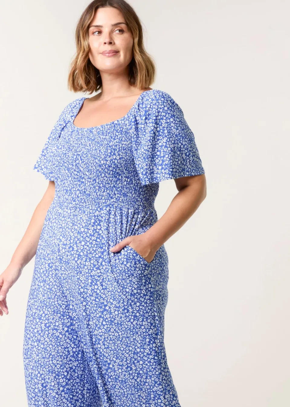 Jumpsuits & Playsuits>Blue Vanilla Blue Curve Square Neck Shirred Jumpsuit