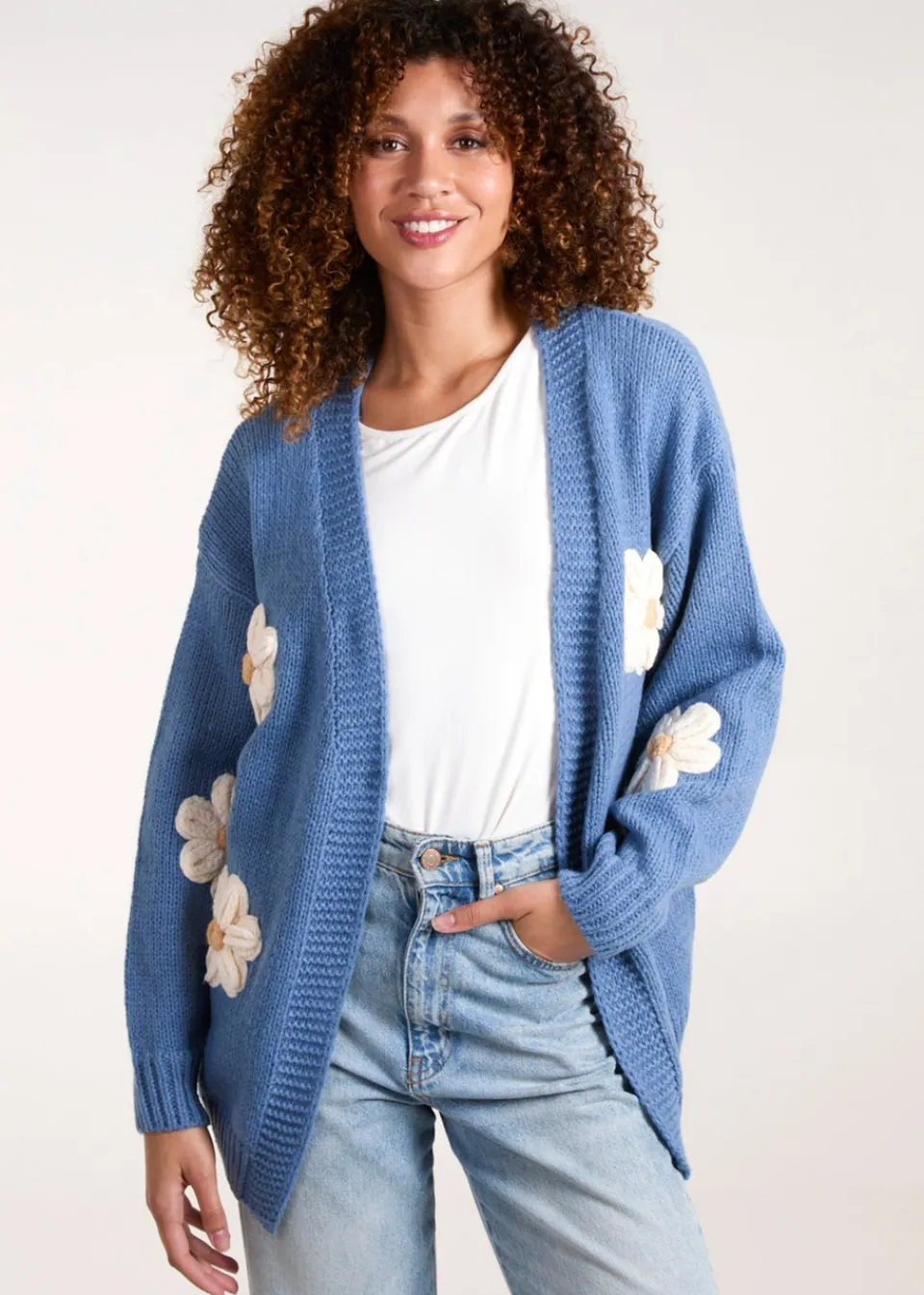 Tops>Blue Vanilla Blue Daisy Large Flower Cardigan
