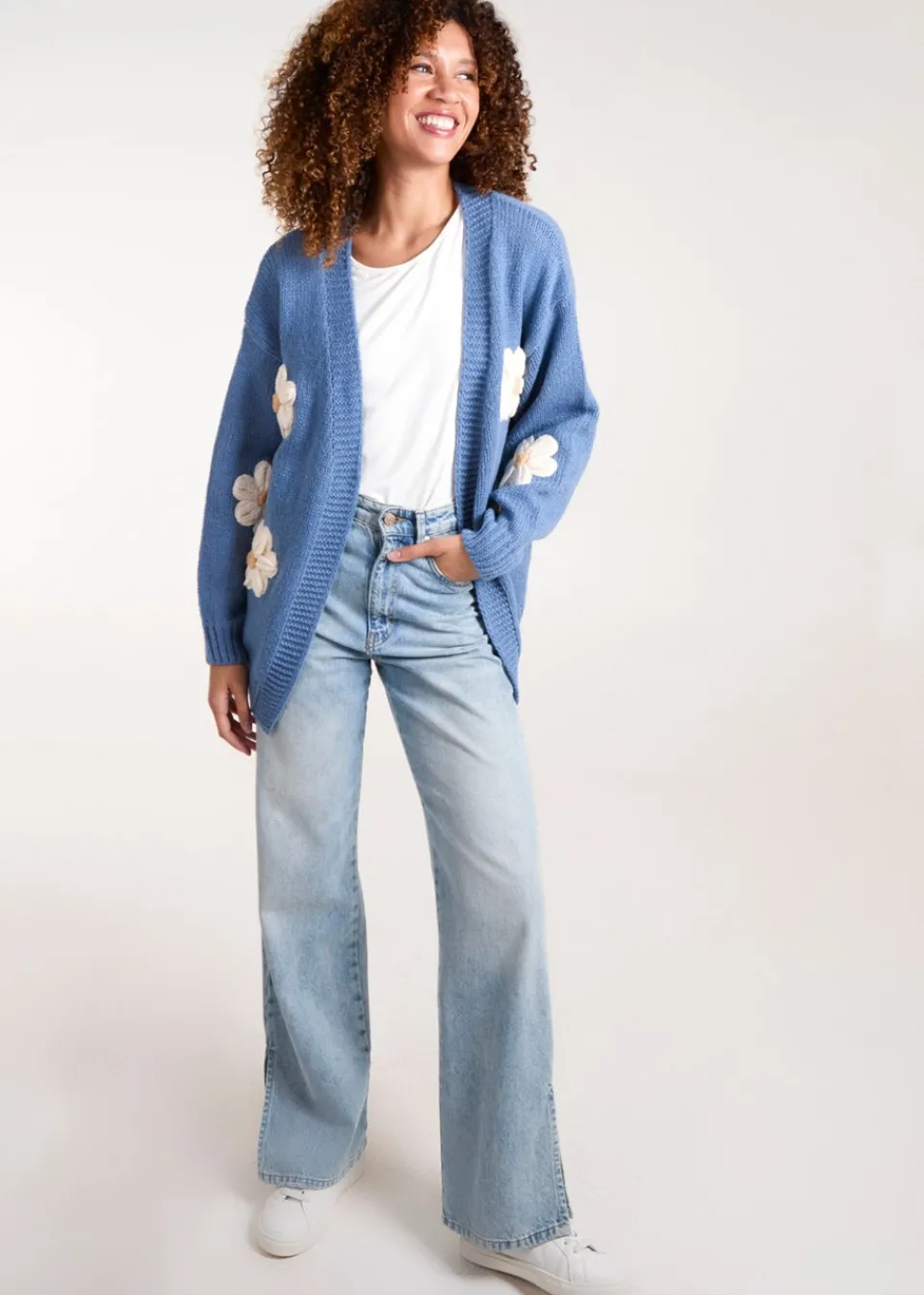 Tops>Blue Vanilla Blue Daisy Large Flower Cardigan