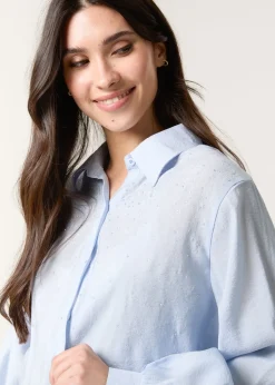 Blouses & Shirts>Blue Vanilla Blue Diamante Detailed Classic Shirt