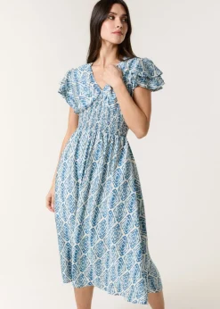 Dresses>Blue Vanilla Blue Double Frill Shirred Midi Dress