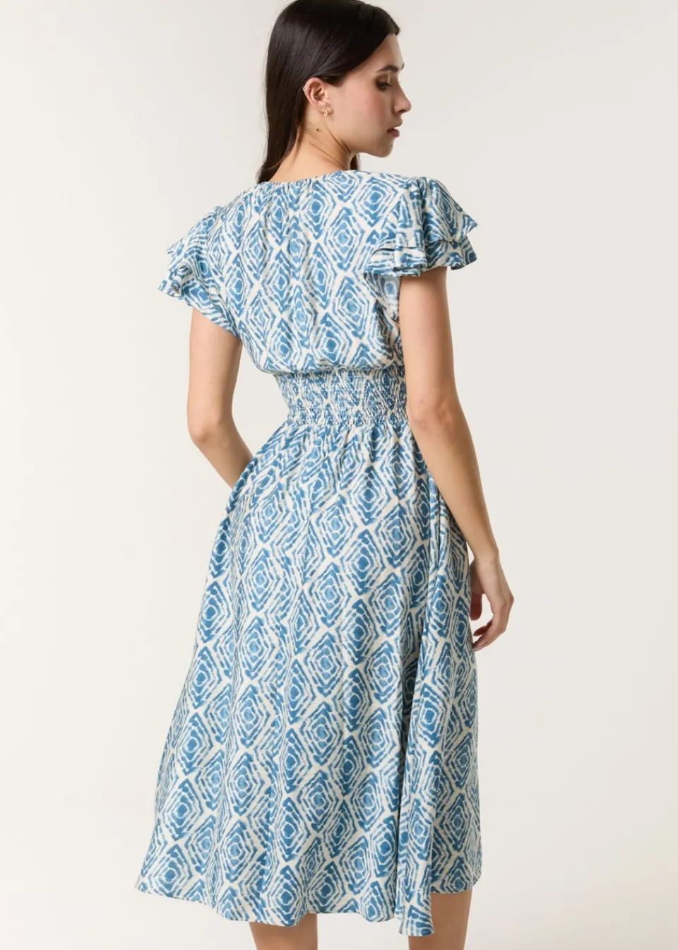 Dresses>Blue Vanilla Blue Double Frill Shirred Midi Dress