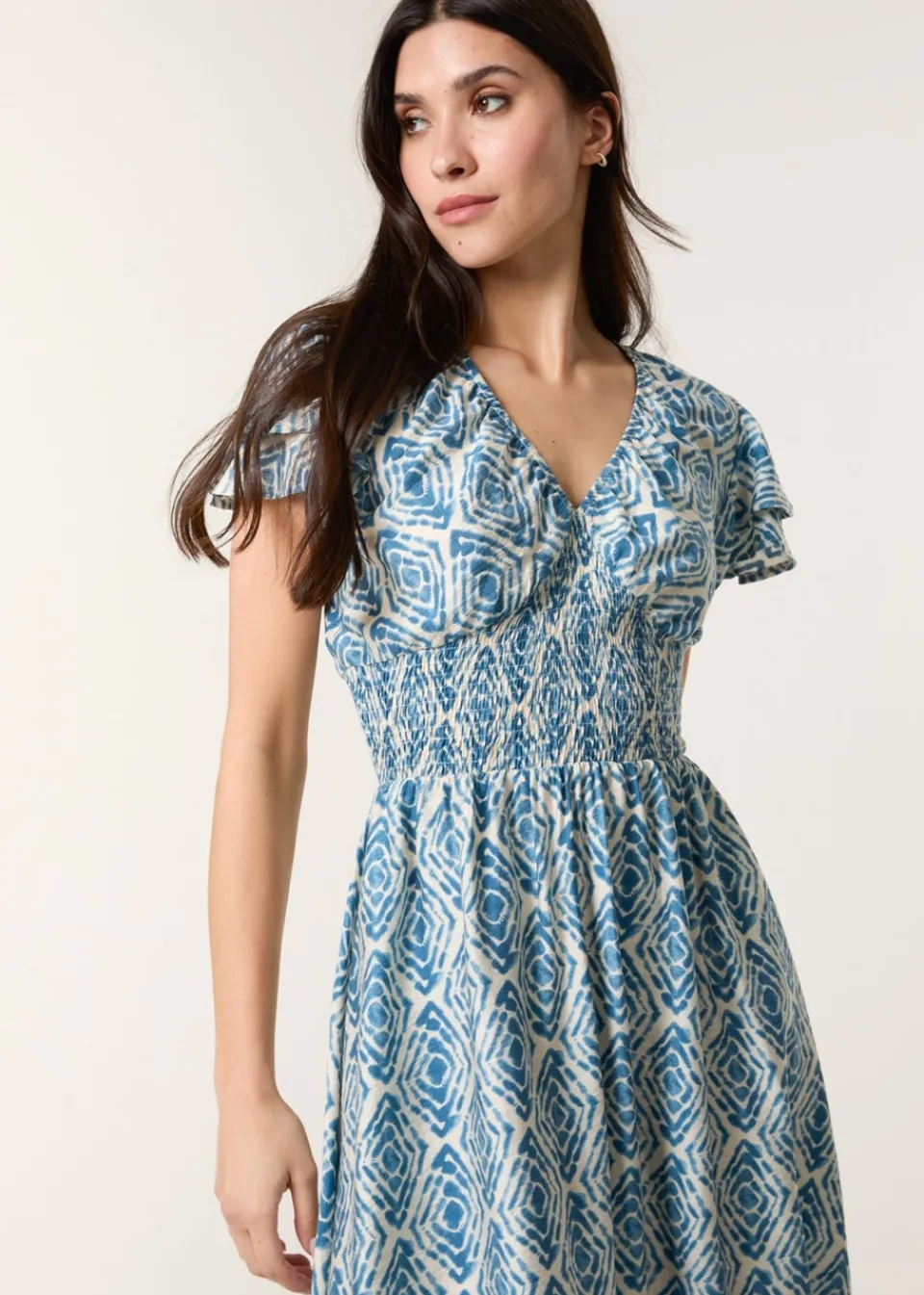 Dresses>Blue Vanilla Blue Double Frill Shirred Midi Dress