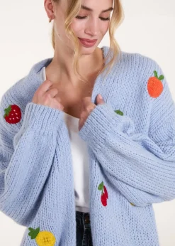 Tops>Blue Vanilla Blue Embroidery Fruit Cardigan