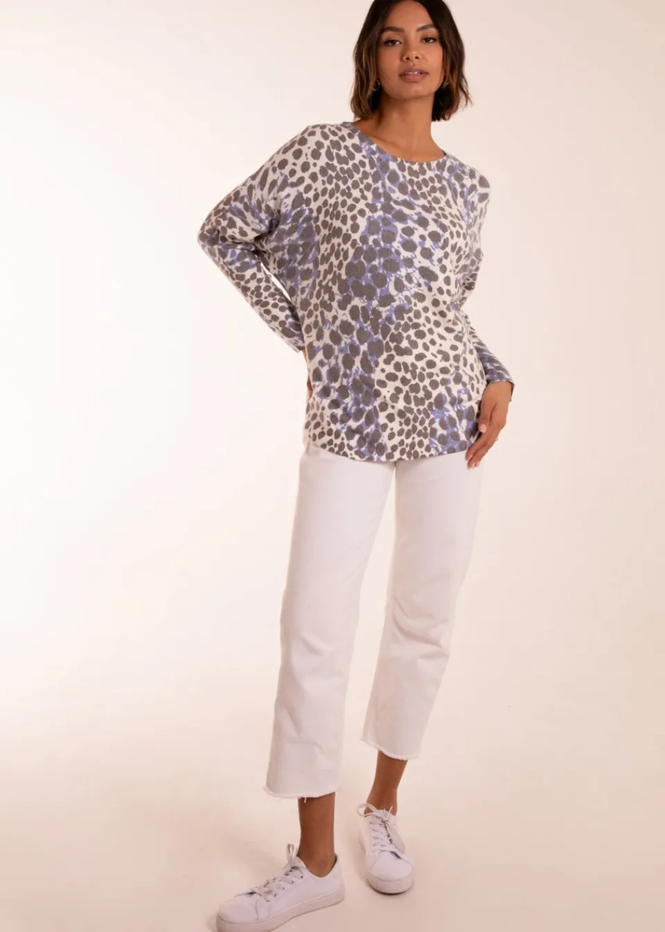 Tops>Blue Vanilla Blue Leopard Soft Jumper