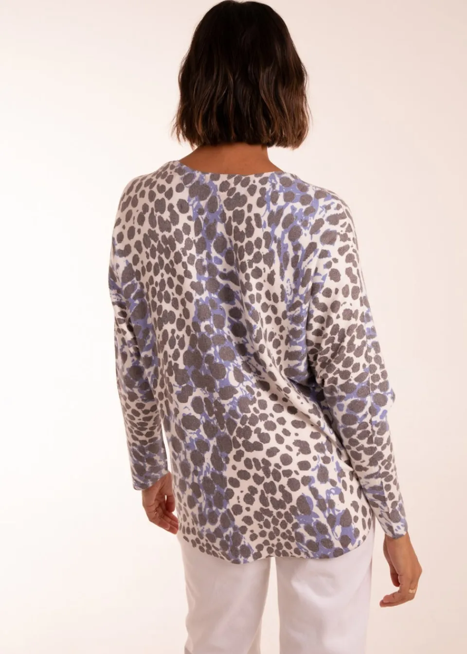 Tops>Blue Vanilla Blue Leopard Soft Jumper