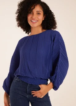 Tops>Blue Vanilla Long Sleeve Pleated Top Blue