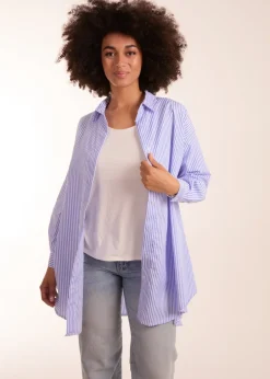 Tops>Blue Vanilla Blue Oversized Stripe Shirt