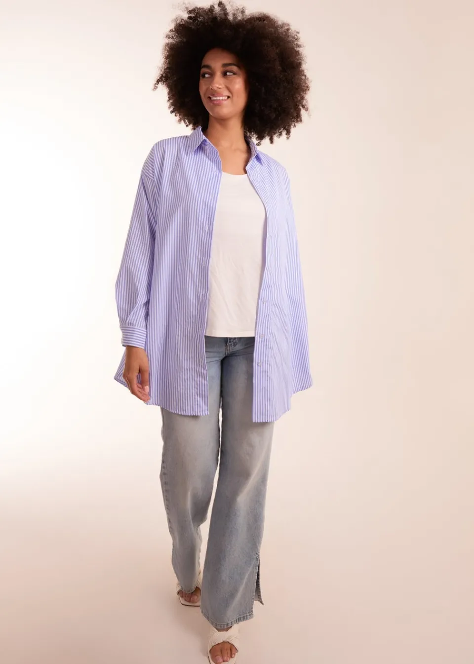 Tops>Blue Vanilla Blue Oversized Stripe Shirt