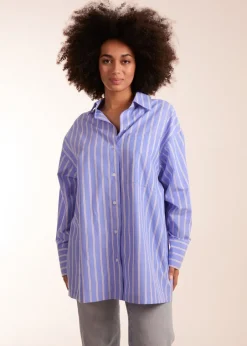 Blouses & Shirts>Blue Vanilla Blue Oversized Pinstripe Shirt