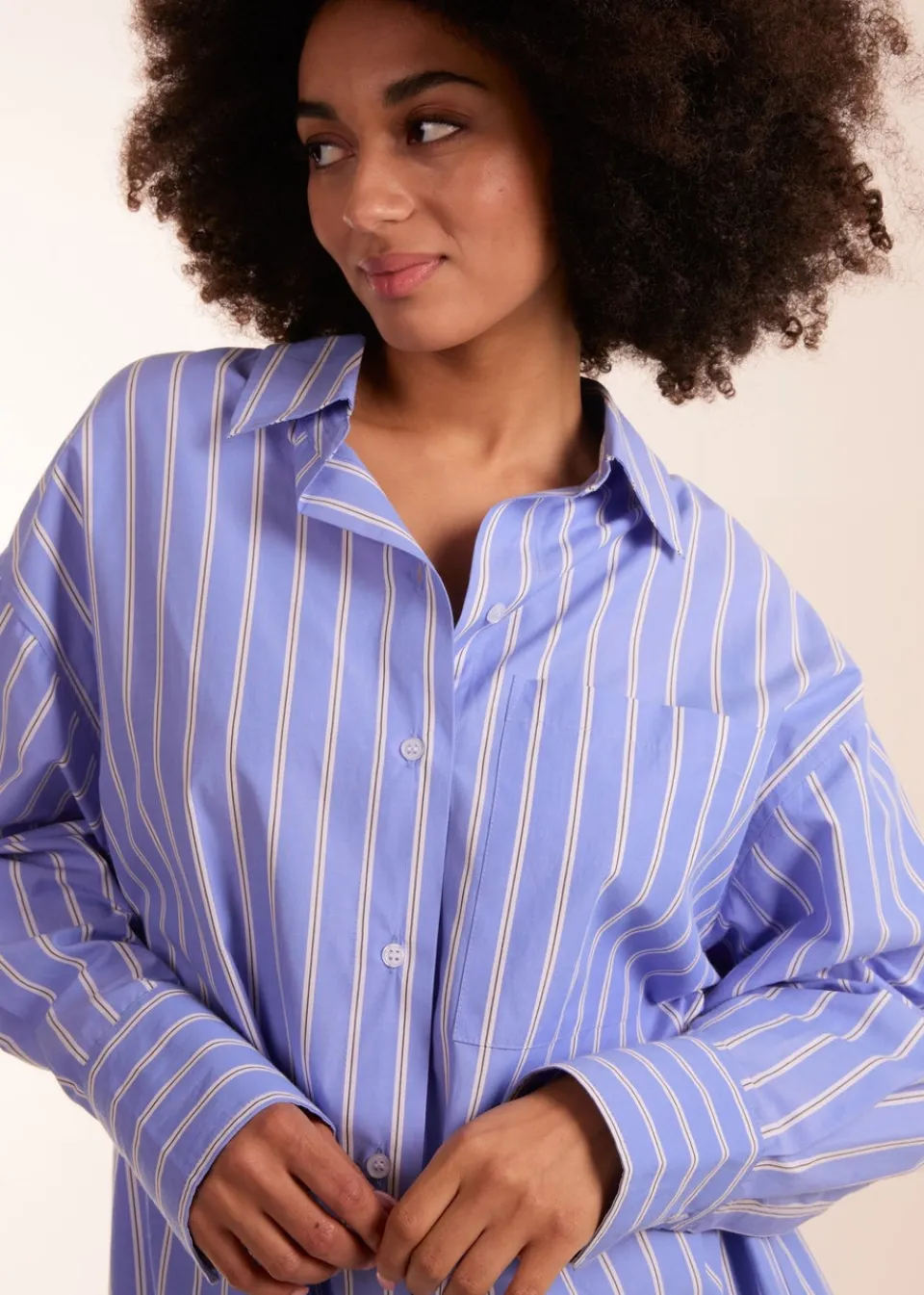 Blouses & Shirts>Blue Vanilla Blue Oversized Pinstripe Shirt