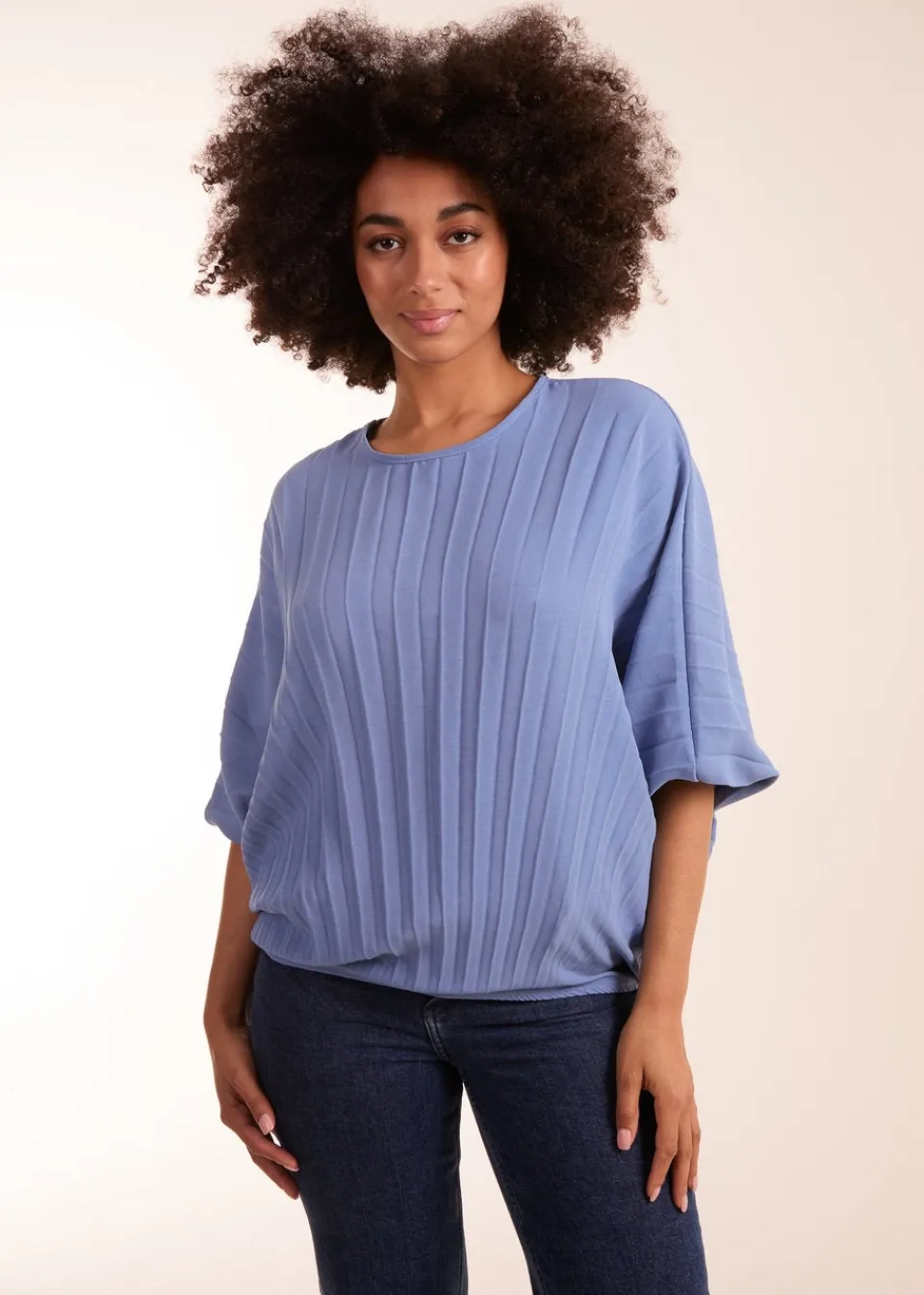 Tops>Blue Vanilla Pleated Batwing Top Blue