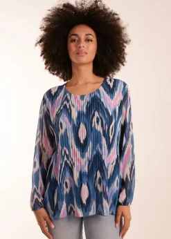 Tops>Blue Vanilla Blue Pleated Print Top