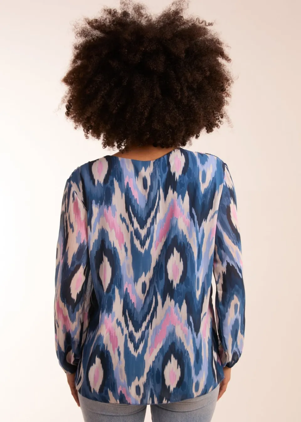 Tops>Blue Vanilla Blue Pleated Print Top