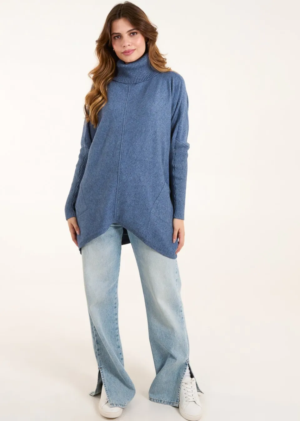 Knitwear>Blue Vanilla Blue Roll Neck Pocket Jumper