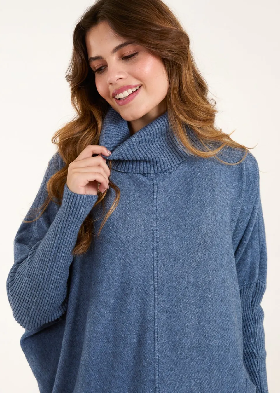 Knitwear>Blue Vanilla Blue Roll Neck Pocket Jumper