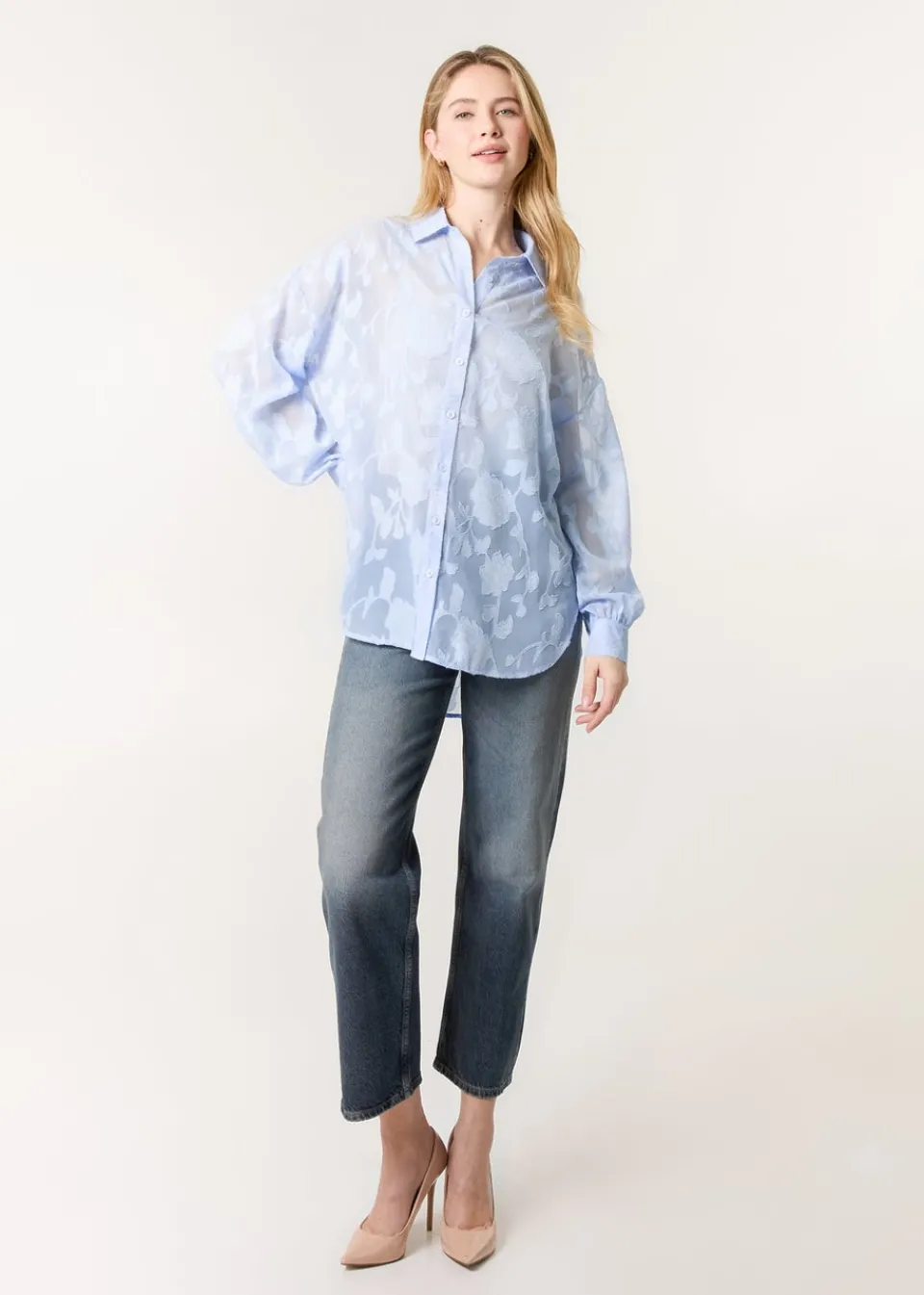 Tops>Blue Vanilla Blue Sheer Devore Shirt