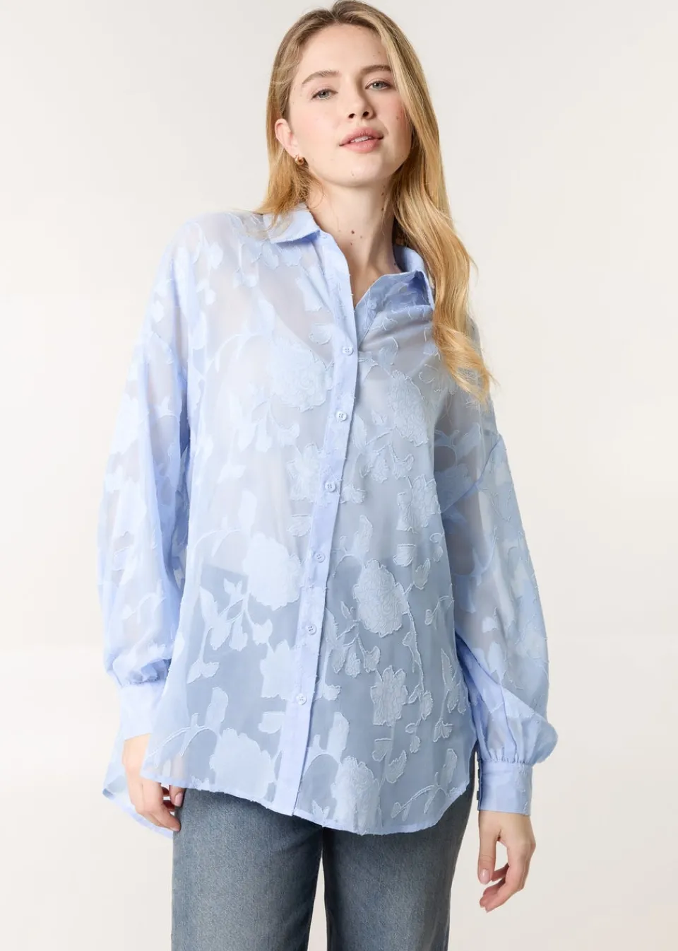 Tops>Blue Vanilla Blue Sheer Devore Shirt