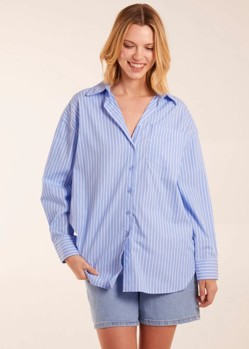 Tops>Blue Vanilla Blue Stripe Classic Cotton Shirt