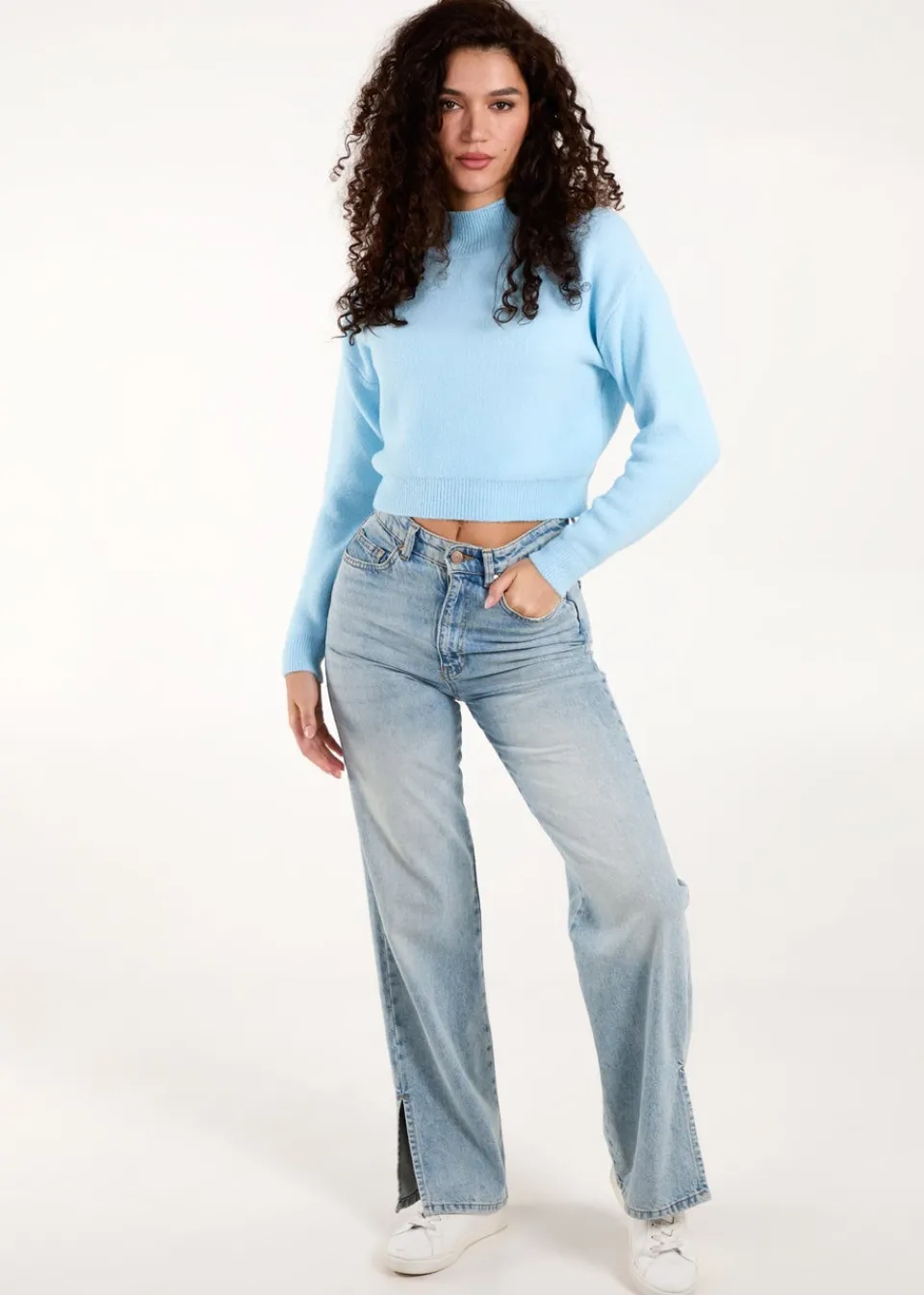 Tops>Blue Vanilla Blue Turtle Neck Cropped Jumper