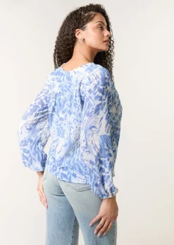 Tops>Blue Vanilla Blue V Neck Gathered Bubble Hem Top