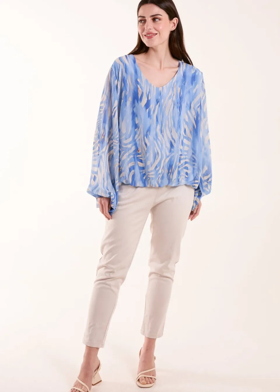 Tops>Blue Vanilla Blue Water Colour V Neck Top
