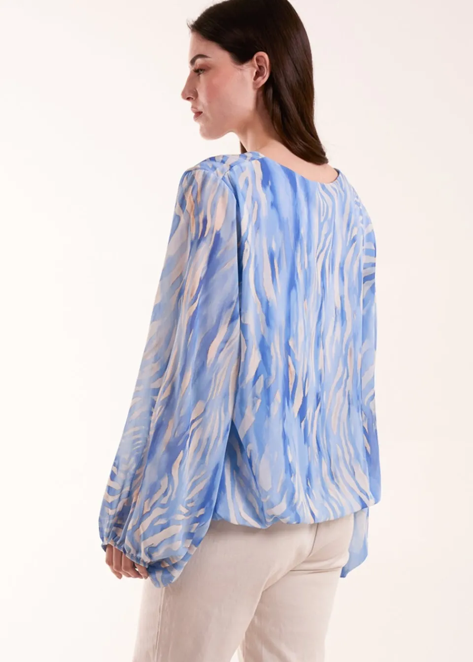 Tops>Blue Vanilla Blue Water Colour V Neck Top
