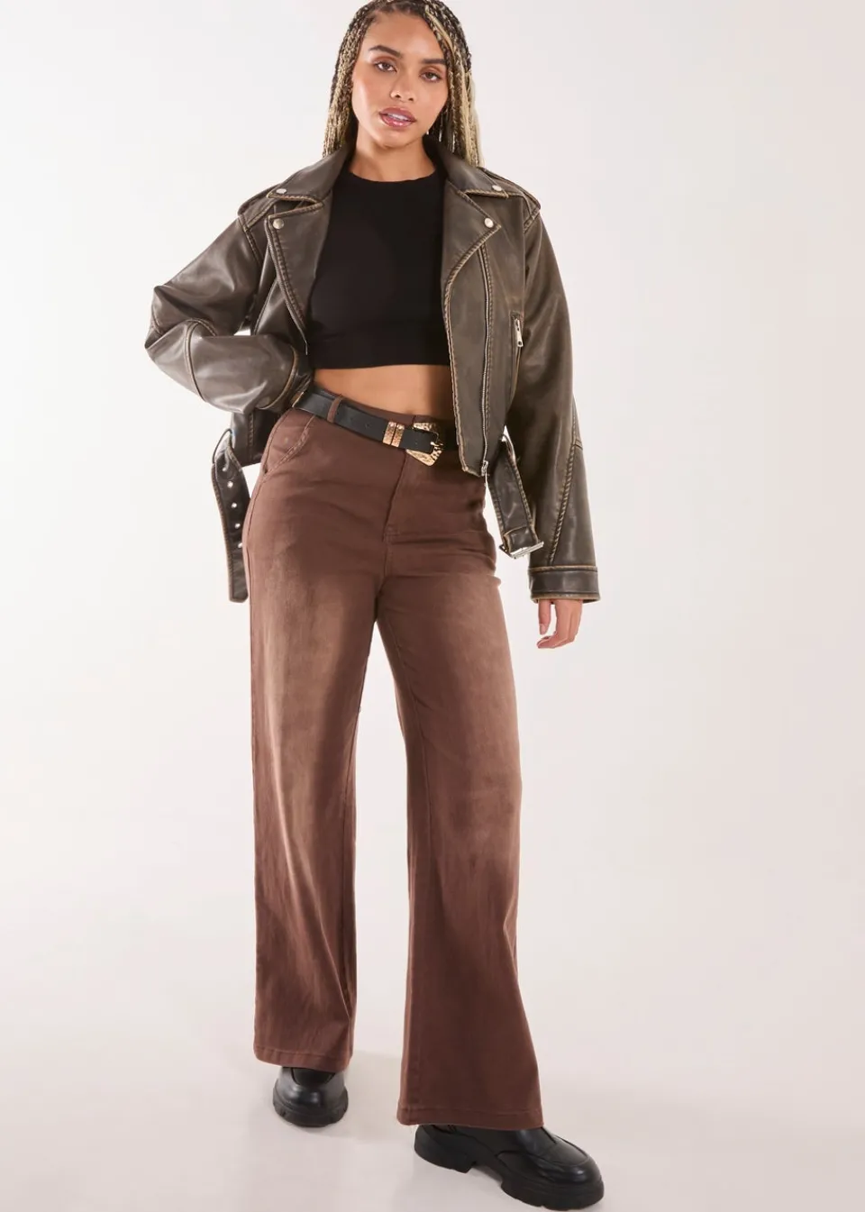 Jeans & Jeggings>Pink Vanilla Blue Vanilla Brown Acid Wash Wide Leg Jeans