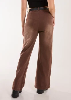 Jeans & Jeggings>Pink Vanilla Blue Vanilla Brown Acid Wash Wide Leg Jeans