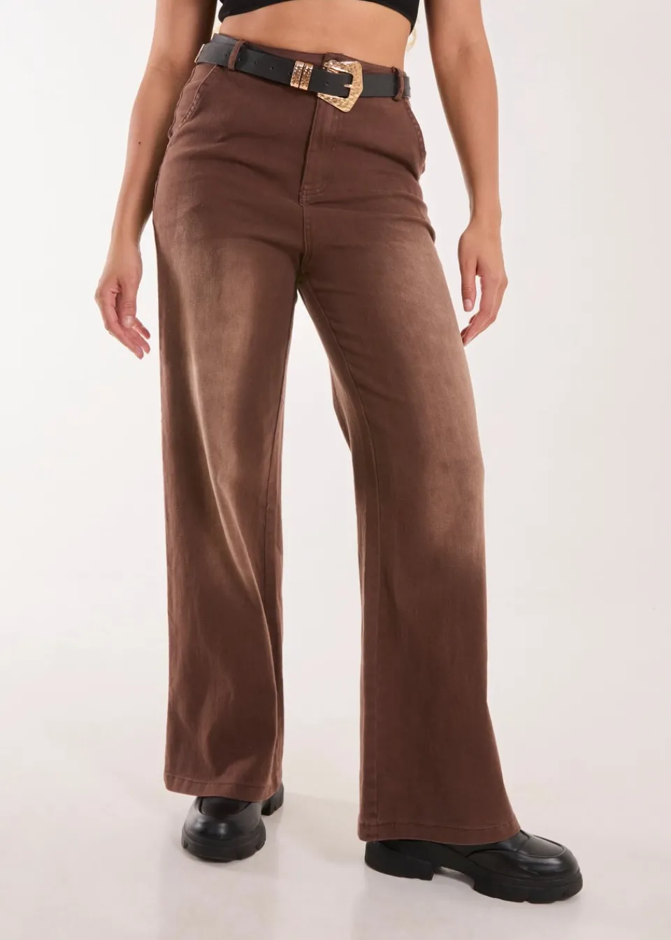 Jeans & Jeggings>Pink Vanilla Blue Vanilla Brown Acid Wash Wide Leg Jeans