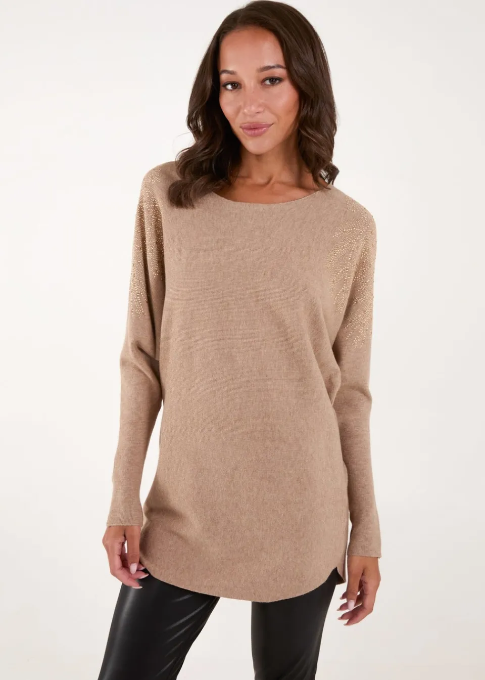 Tops>Blue Vanilla Brown Embellished Shoulder Jumper