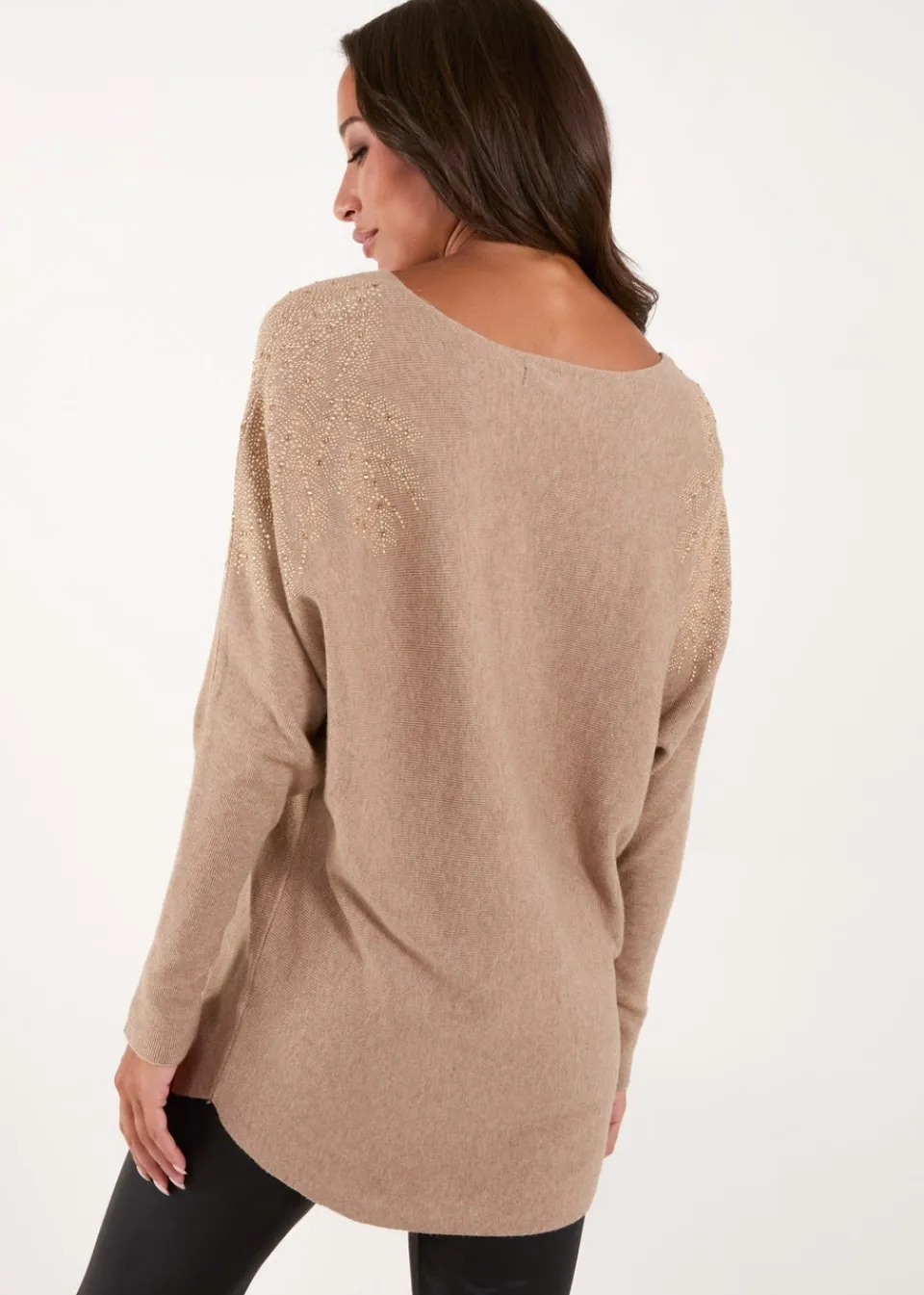 Tops>Blue Vanilla Brown Embellished Shoulder Jumper