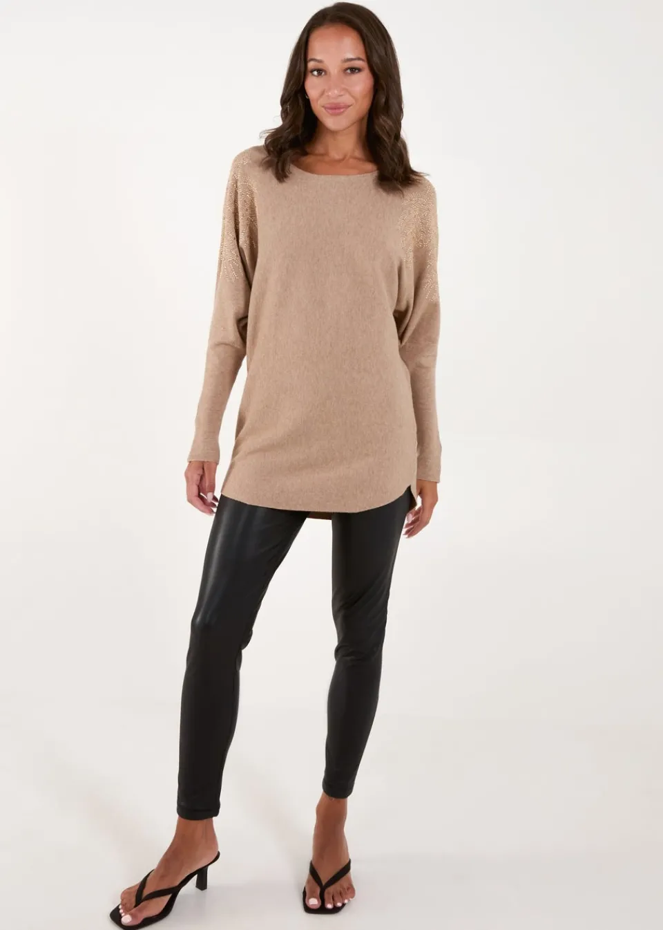 Tops>Blue Vanilla Brown Embellished Shoulder Jumper