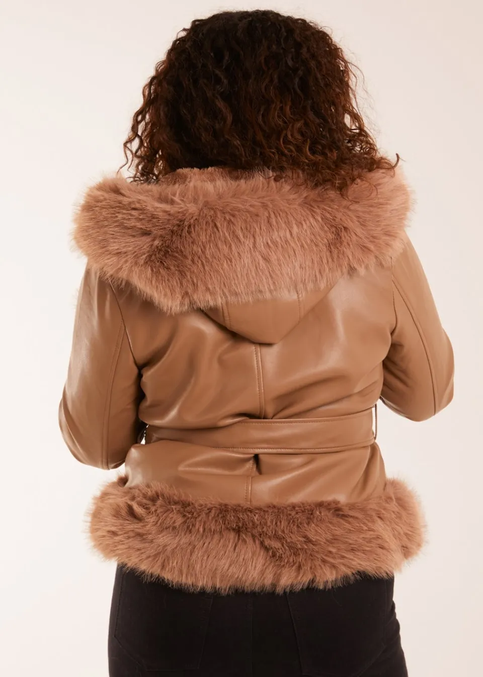 Coats & Jackets>Blue Vanilla Faux Fur Cropped Leather Look Jacket Brown