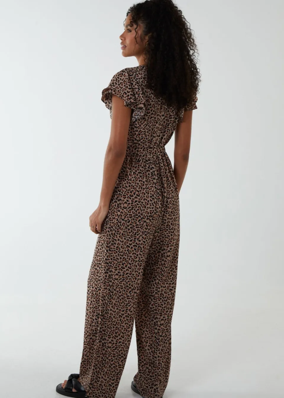Jumpsuits & Playsuits>Blue Vanilla Brown Jumpsuit With Ruffle Sleeve And Wrap Front